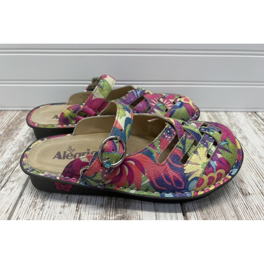 Alegria Freesia Mary Jane Mule Clogs Leather Multicolor Floral US 6 EU 36 - Picture 5 of 9